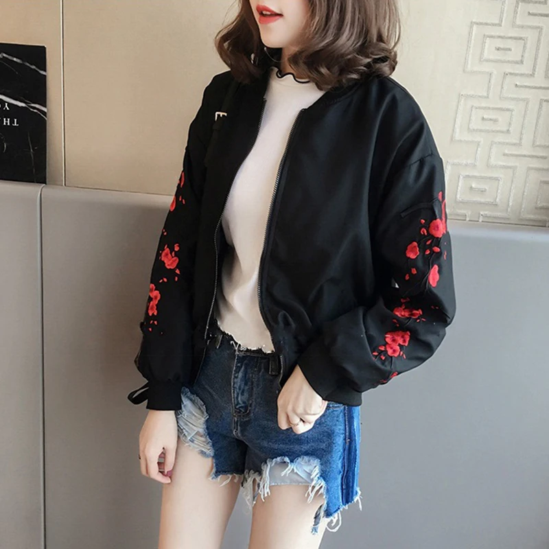 Spring весенняя куртка королева вышивка Бомбер куртка Женская Harajuku куртка-пилот пальто Повседневная печать базовые бейсбольные куртки
