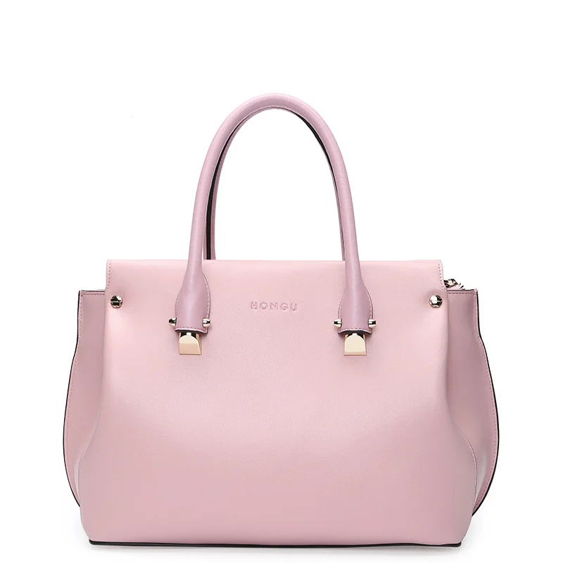 HONGU, известный бренд, натуральная кожа, сумка, женские сумки, сумки на плечо, тоут, розовый, разноцветный, для девушек, универсальные сумки с верхней ручкой - Цвет: Pink  Big9158