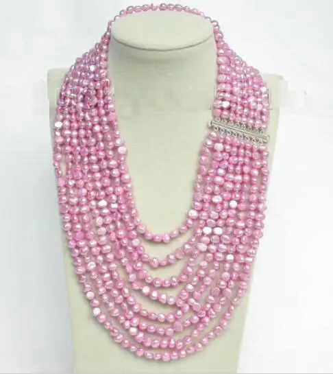 

Free shipping hot sale Women Bridal Wedding Jewelry >>17"-24" 8row baroque lavender pearls necklace 925 silver clasp j8747