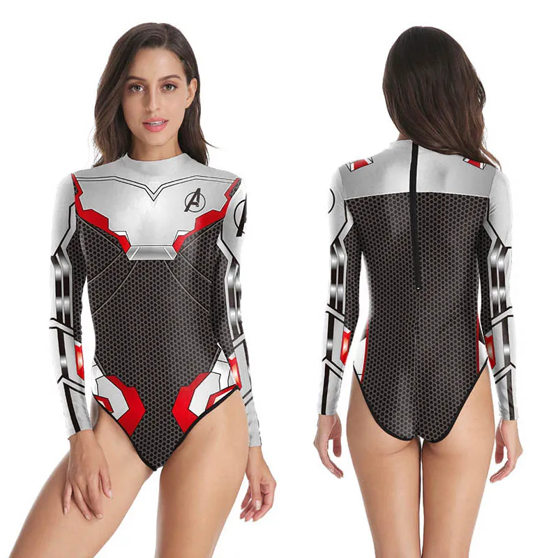 Avengers Endgame Quantum Realm Cosplay Swimwear Women's One-Piece Long Sleeve Swimsuit Advanced Tech Polyester Bathing Suit