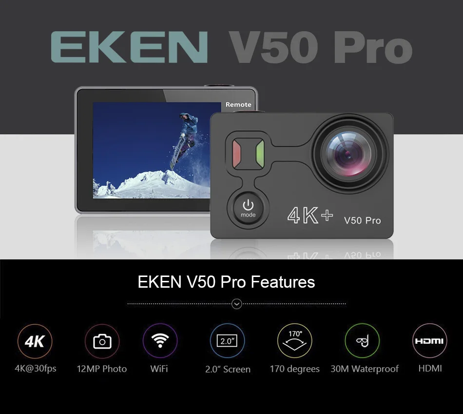 Экшн-камера eken V50 Pro Ambarella A12 IMX258 с датчиком реального 4K 30FPS мотоциклетная камера WiFi Go Водонепроницаемая мини Спортивная камера