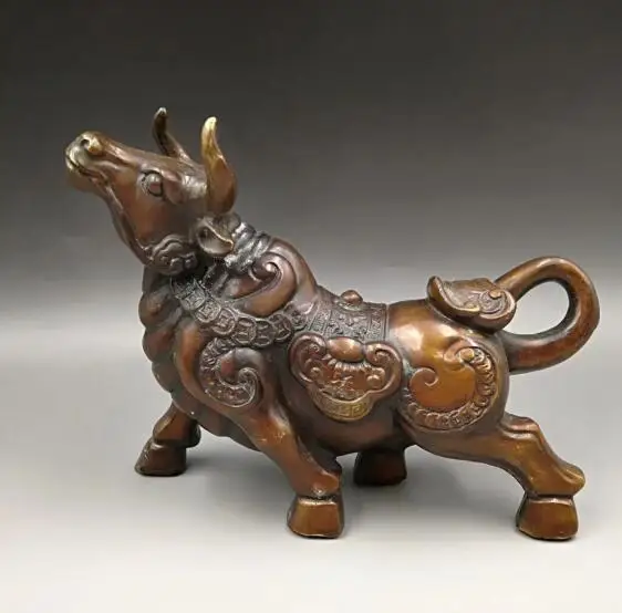 

Chinese Pure Bronze Copper Feng Shui wealth Money cow Art Statue