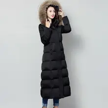 Женская пуховая куртка с капюшоном, куртка-пуховик с воротником из натурального меха енота, Длинные парки для женщин, зимняя AF984