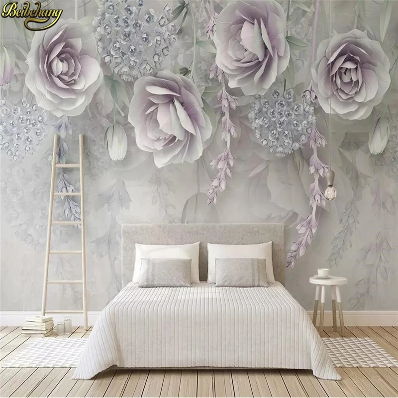 beibehang Custom 3d wallpaper mural lilac flower 3d embossed flowers TV background wall papers home decor papel de parede