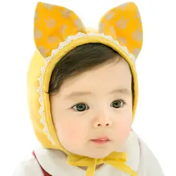 Мультфильм шляпка для девочки с кошачьими ушками кружевной капор шапочка для малышей Детская однотонная Хлопковая шапочка Детские
