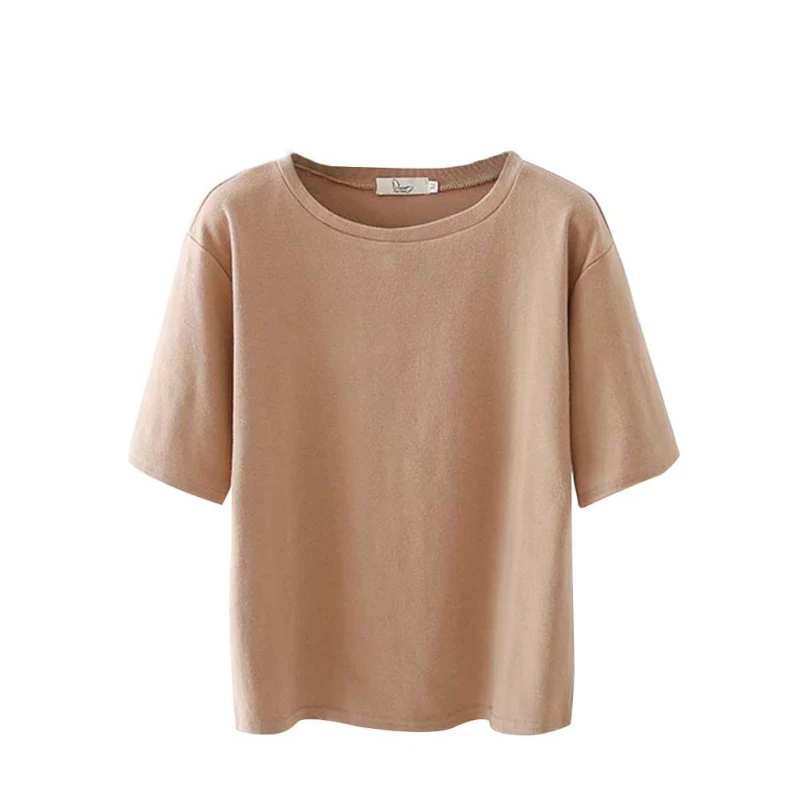

2019 Summer T-shirt Casual Ladies Top Tees Female Brand Clothing T Shirt Solid Color Top