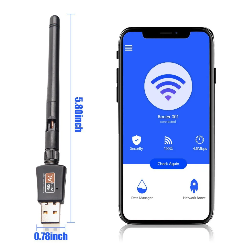 

USB WiFi Adapter 600Mbps 5Ghz 2.4Ghz Dual Band RTL8811AU Wifi Antenna Dongle LAN Adapter For Windows Mac Desktop Laptop PC