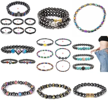 

22 Style Weight Loss Bracelet Round Magnetic Stone Therapy Slimming Hand Chain Hematite Stretch Magnet Bracelet Jewelry Health