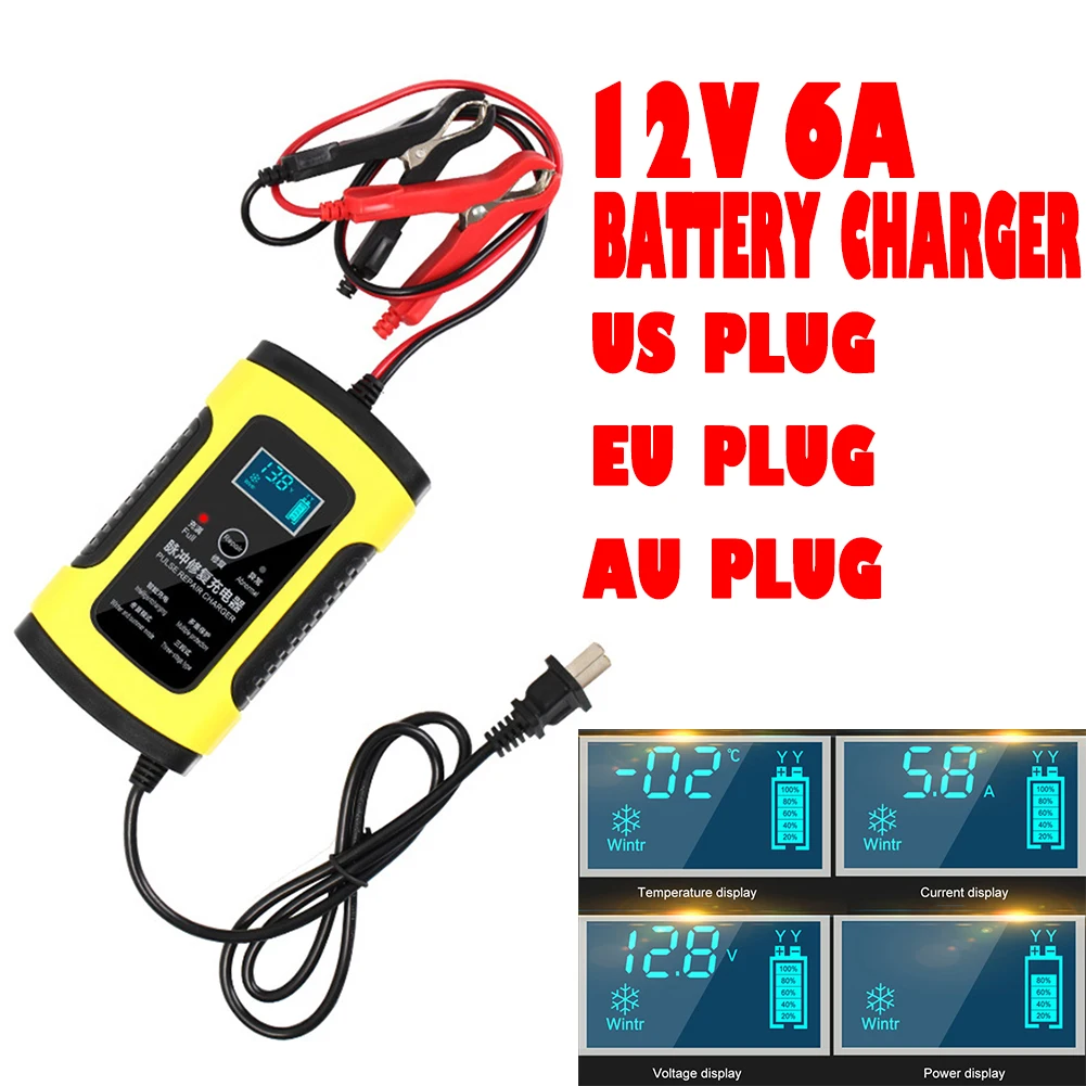 

Car Battery Charger 12V 6A Full Automatic Intelligent Fast Power Charging Wet Dry Lead Acid Digital LCD Display For motorcycle