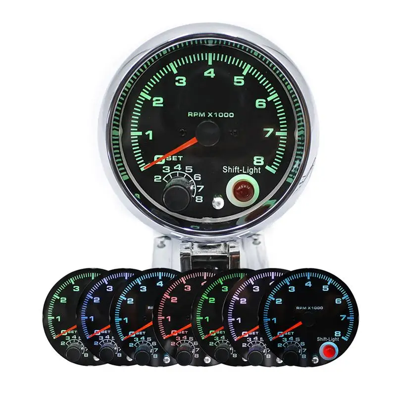

Auto Universal Tachometer Range Cars Gauge Digital Pointer 7 Color Adjustable Rotate Speed Meter Fit for 4/6/8 Cylinder Gasoline