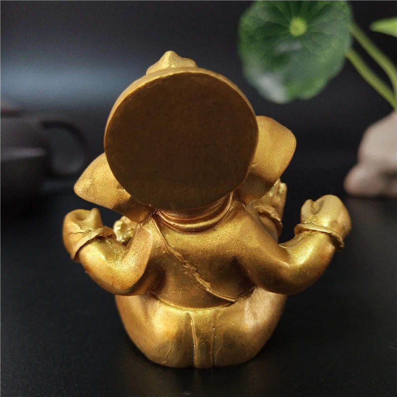 Gold Lord Ganesha Buddha Statue Elephant God Sculptures Ganesh Figurines Man-made Stone Home Garden Buddha Decoration Statues