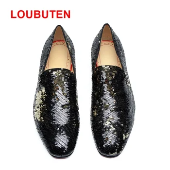 

LOUBUTEN New Arrival Sequined Glitter Loafers Luxury Slip-on Men Dress Shoes Casual Flats Mens Prom And Wedding Shoes
