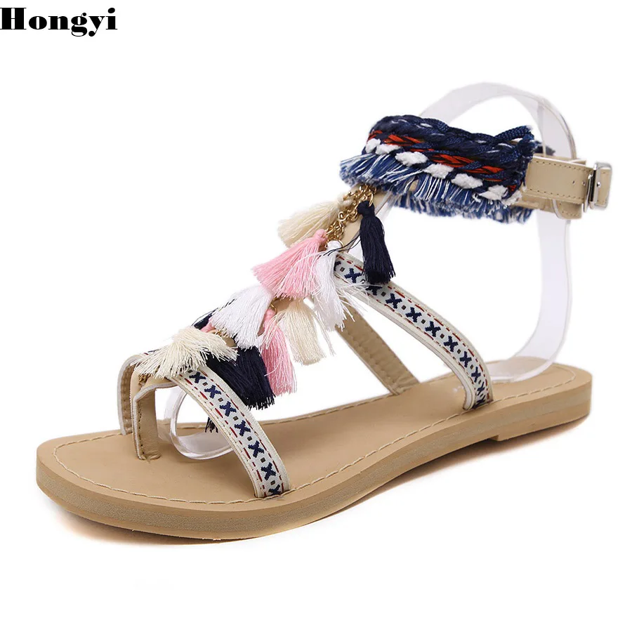New Arrive Women Bohemian Sandals Flat Sandals Tassels Casual Summer Shoes