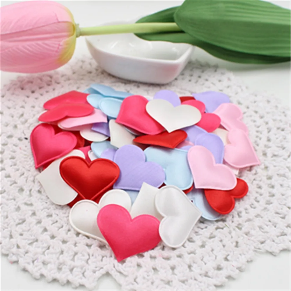 100Pcs Silk Sponge Satin Fabric Cute Heart Petals Wedding Confetti DIY Romantic Heart Cloth Decorations Scrapbook Accessories