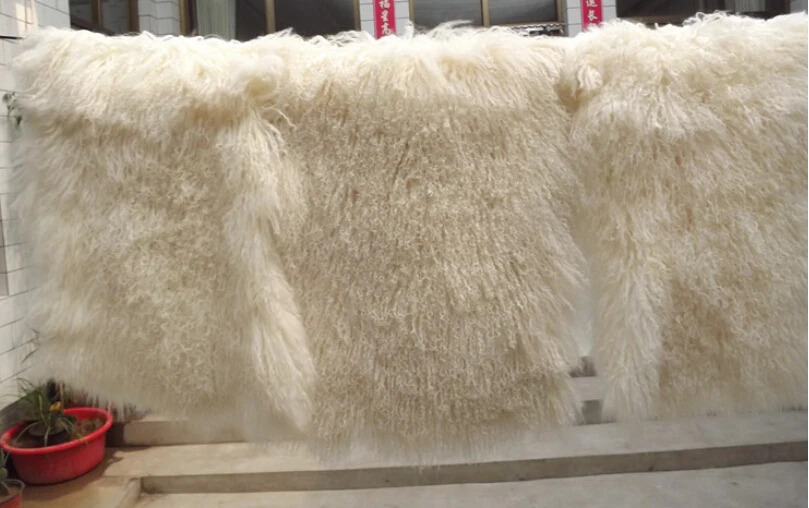  Genuine Soft Long Hair Mongolian Sheep Carpets / Decorative Tibet Sheep Fur Rug