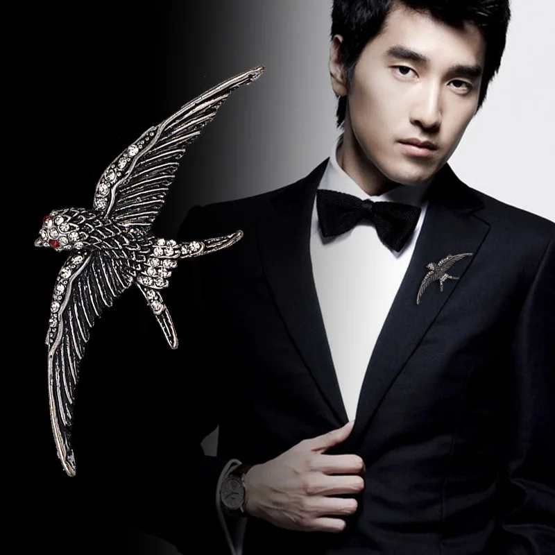 

2019 New Retro Silver Swallow Bird Metal Brooch Jewelry Cute Animal Corsage Man Suit Lapel Pins and Brooches for Men Accessories