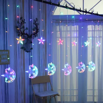 

2.5M 138LED Christmas Stars Moon Garland Curtain Background Lights Window Decoration String Fairy Lights Bedroom ice Lamp