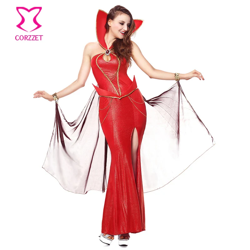 Красный виниловый викторианский костюм вампира на Хэллоуин, сексуальные костюмы для женщин, карнавальный костюм, нарядное длинное платье, платье королевы дьявола для взрослых