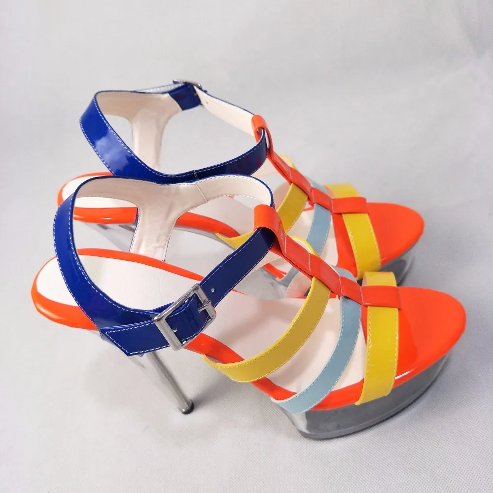 Новая стильная Летняя женская обувь на высоком каблуке 15-17 см, Т-образная повязка из лакированной кожи и водонепроницаемая танцевальная обувь с кристаллами