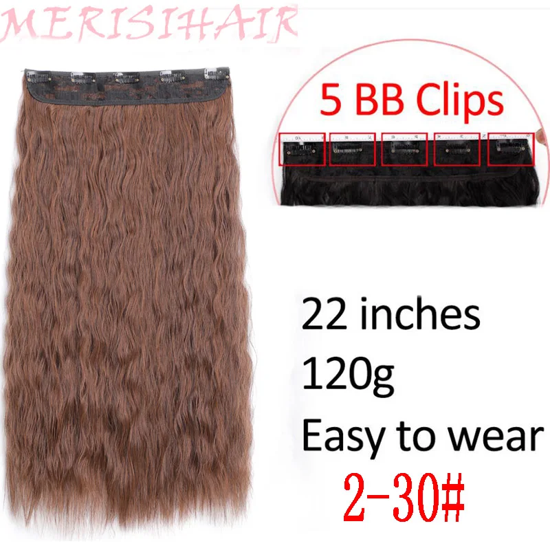 MERISI HAIR 24 Inch Long Water Wavy Hair 5 Clips In Hair Extensions for Women Synthetic Heat Resistant Fake Hair Pieces 6 Colors