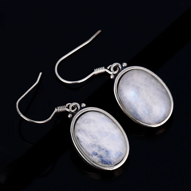 925 Sterling Silver Earrings 10X14MM Large Oval Natural Moonstone Elegant Simple Pendant Earrings Wholesale Engagement Part E223MS-5