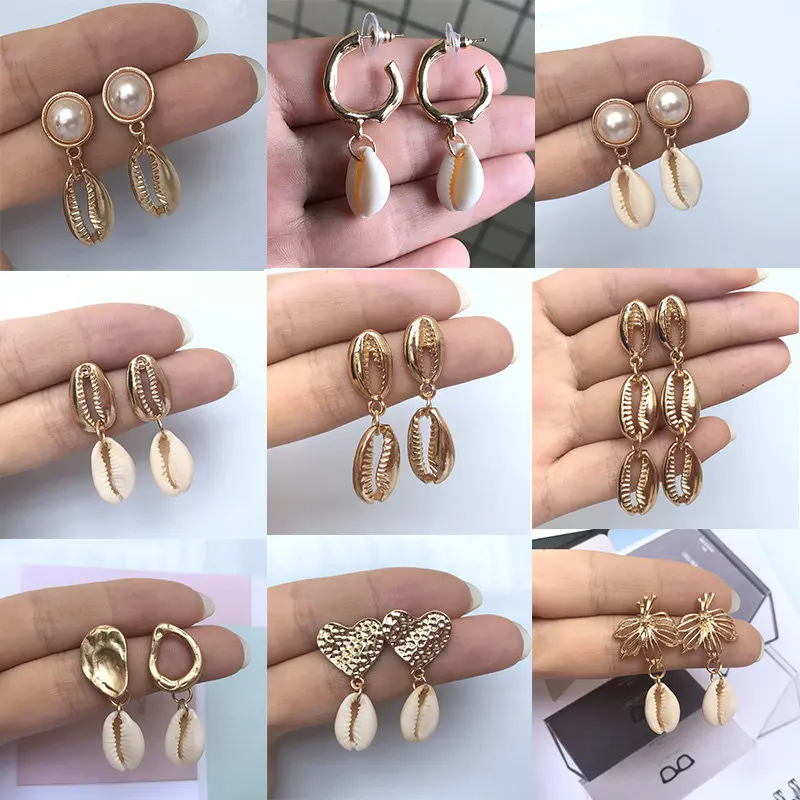 

Fashion Cowrie Sea Shell Earrings Women Gold Color 2019 New Summer Statement Shell Drop Earrings for women Gift Party Wedding