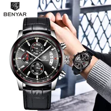 BENYAR Fashion Chronograph Sport Men's Watches Top Brand Luxury Quartz Watch Casual Military Leather Men Clock Relogio Masculino benyar fashion chronograph sport mens watches top brand luxury military stainless steel strap quartz watch relogio masculino