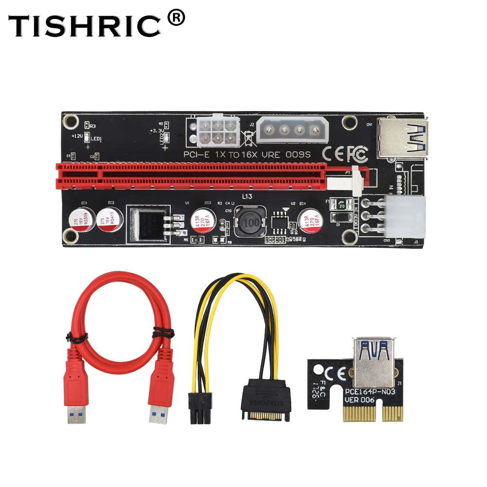 

100pcs TISHRIC 2018 Hot Riser Card 009S Molex 6pin Power Supply Adapter SATA to USB 3.0 Cable 1x to 16X PCIE PCI-E PCI Express