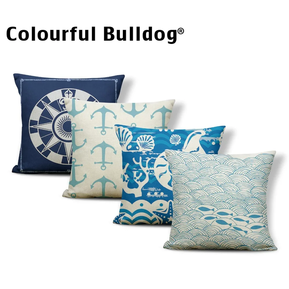 Ocean Cushion Navigation Pillow Case Geometry Tropical Style School Gifts For Medical Students Throw 45X45Cm Cotton | Дом и сад