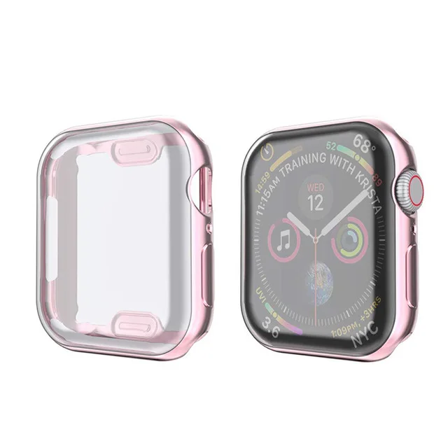 40 мм, 44 мм, защитный чехол для Apple Watch 5, 4, 3, 2, 1, 38 мм, 42 мм, тонкий ТПУ, защита для экрана, мягкий прозрачный чехол s, аксессуары - Цвет: rose pink