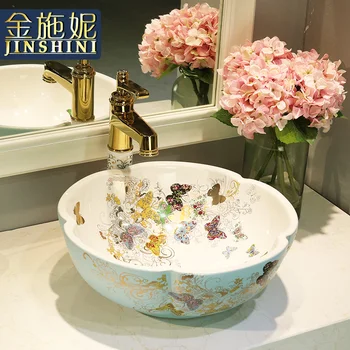 

Gold jingdezhen ceramic counter basin bathroom washbasin wash basin art basin butterflies