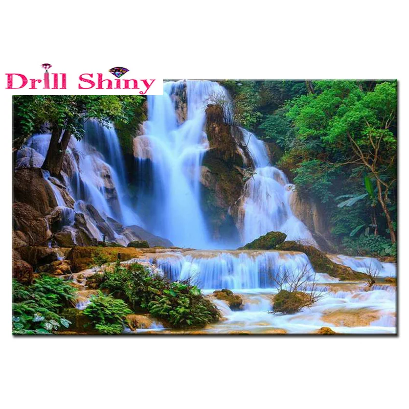 3D Diamond Painting Cross Stitch waterfall Rhinestone Crystal Needlework Embroidery landscape Full Decorative | Дом и сад