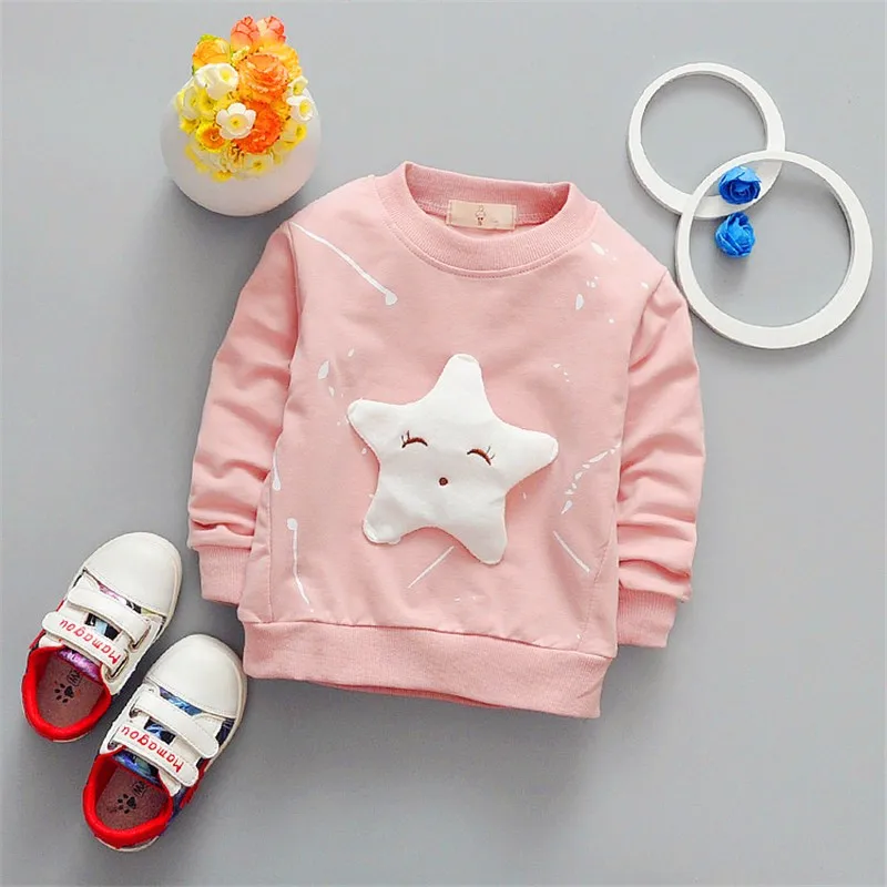 AiLe Rabbit/новая одежда для маленьких девочек футболка с длинными рукавами для девочек с изображением звезд и баннеров детская одежда повседневные топы, футболки - Цвет: pink