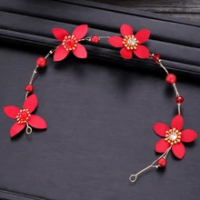 Красный китайский стиль ободки цветок ручной работы кристалл дешевле Тиара для волос женские украшения для волос свадебный головной убор Винтаж