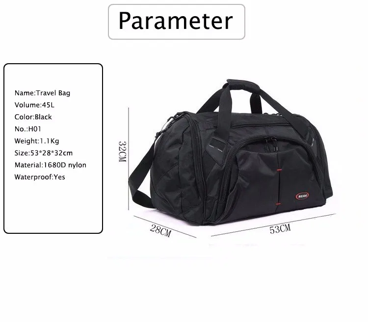 45L дорожные сумки для путешествий, Мужская большая багажная сумка, сумка на плечо 1680D, нейлоновая водонепроницаемая ткань