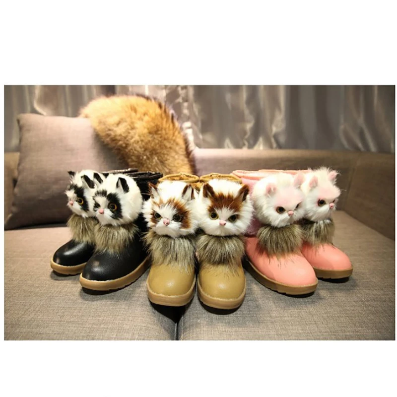 

Cartoon Cat Head Pattern Ankle Boots for Girls Round Toe Plush Winter Boots for Women Non-slip Warm Snow Boot 2018 for Dropship