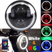 H4 мотоциклетная фара 5 3/" 5,75" мотор Bluetooth дистанционный круглый RGB светодиодный налобный фонарь DRL для Harley Softail Dyna Sportster