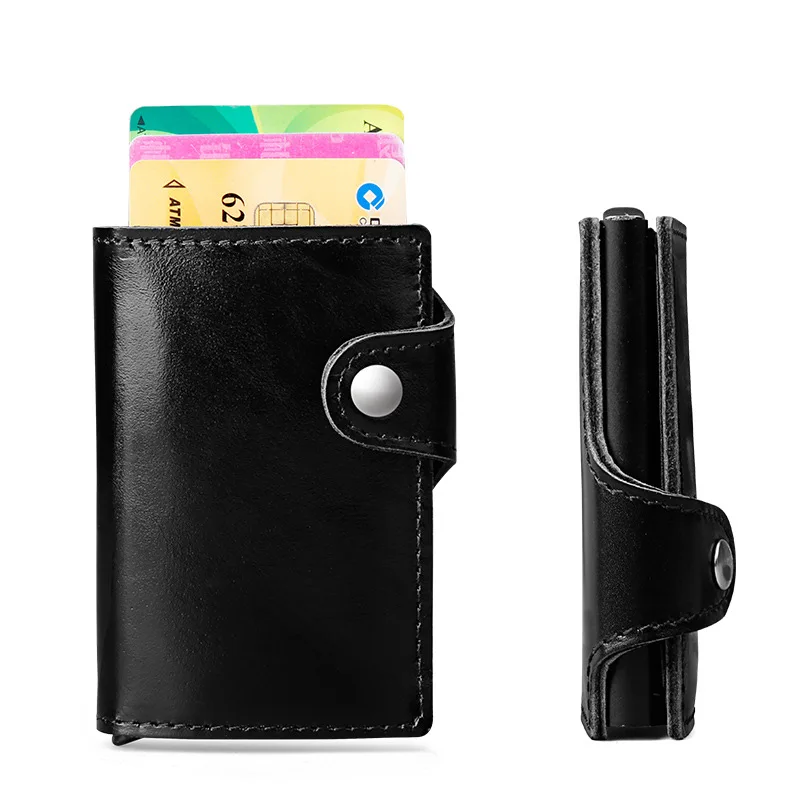 

weduoduo 2019 New Genuine Leather Metal Men Card Holder RFID Aluminium Vintage Credit Card Holder With RFID Blocking Mini Wallet