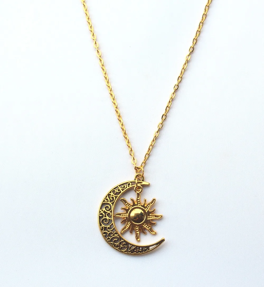 hzew Hippie Sun and crescent moon charm pendant necklace