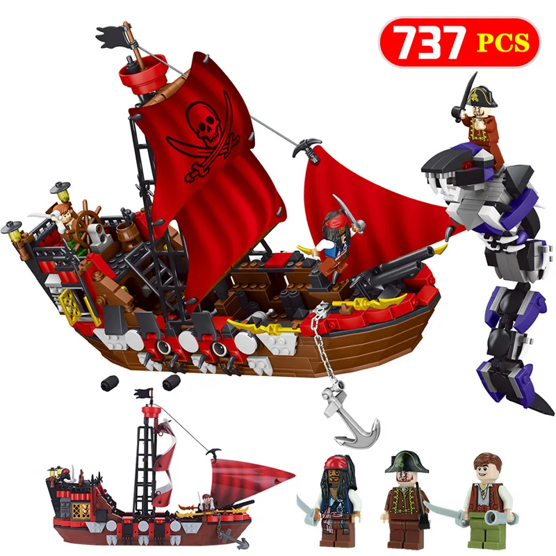 

HOT 737pcs DIY Pirates Of The Caribbean Blocks Compatible LegoINGLY Pirate Ship Building Bricks Christmas Gift Toys For Children