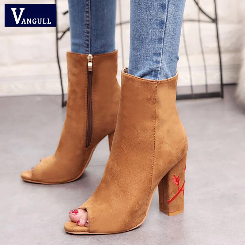 

VANGULL Suede Women Sandals 2019 New Gladiator High Heels zipper fish mouth sandals Female Shoes Fashion Summer Ladies Shoes