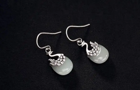 

Sterling S925 925 silver Drop Earrings Phoenix natural stone vintage for woman earring 18MM