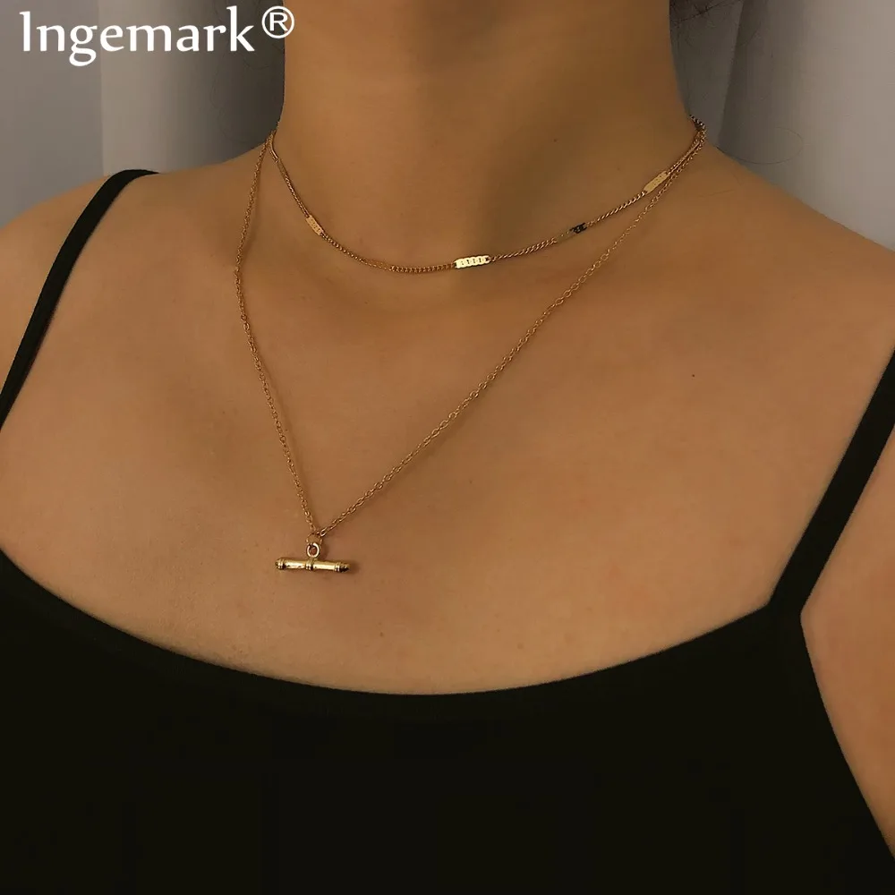 

Ingemark Bohemian Metal Rod Pendant Choker Necklaces Statement Women Simple boho Balance Bar Iron Long Chain Necklace Boho Gifts
