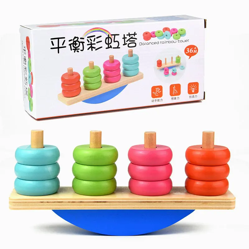 

Balanced Rainbow Tower Children's wooden block toys, Educational stacking Model Building Kits, Kids wood Montessori kindergarten