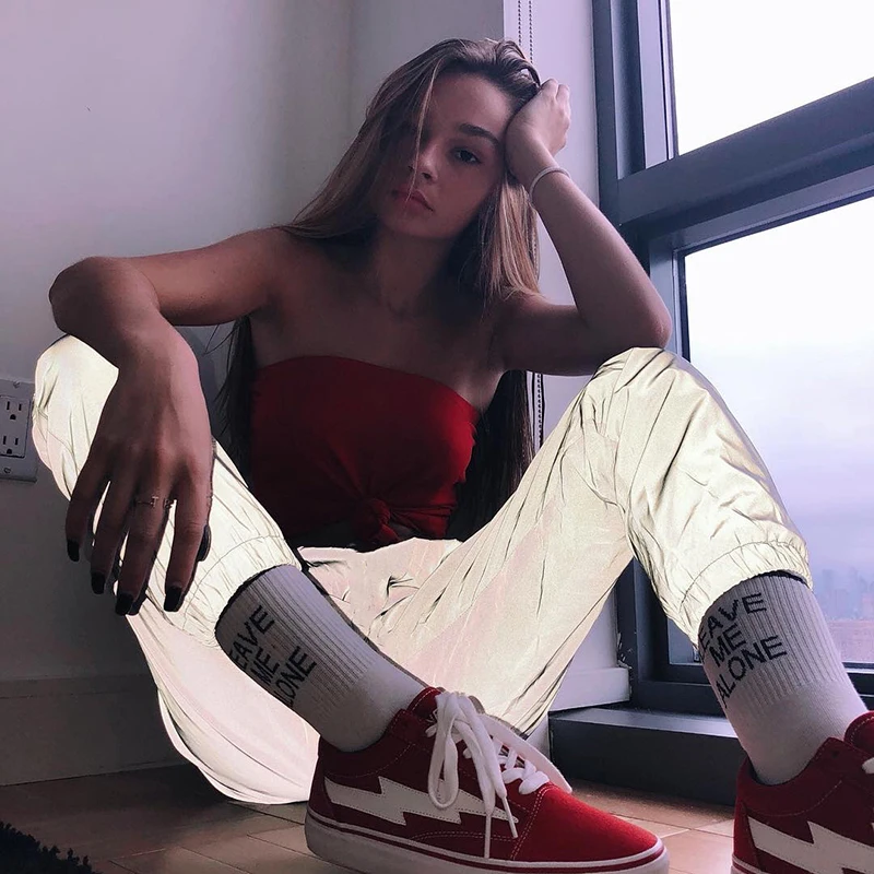 

ZYFPGS 2019 Hot Stitching Pants Patchwork Women's Pants Hip Hop 3D reflective fabric Loose Plus Size Personality design