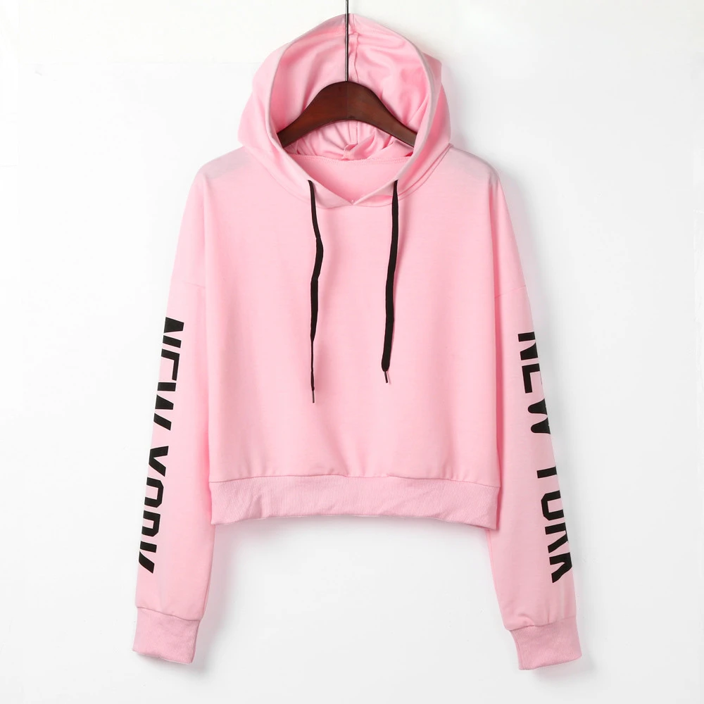 

Hoodies Sweatshirts Women Girls Fashion NEW YORK Letter Print Crop Top Hoody Pullover Blouse Shirt I28T Drop Shipping