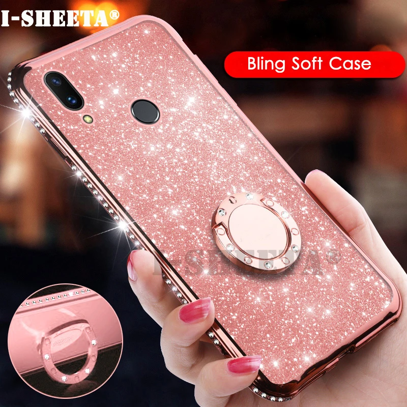 

3D Bling Clear Diamond Case For Honor 9 8X 7X Clear Plating Soft Gel TPU Rubber For Huawei P20 lite Pro Nova 3i 3 4 Stand Cover