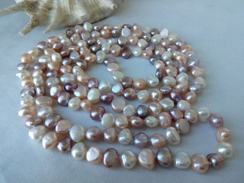 

new genuine frehswater pearl necklace 50" opera necklace nature baroque 7-8mm Long sweater chain