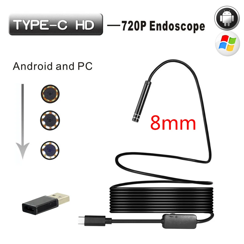 

8mm Soft Cable Android Type-c USB Endoscope Camera Type C Endoscope Inspection Camera PC Android Phone Endoscope Pipe Camera