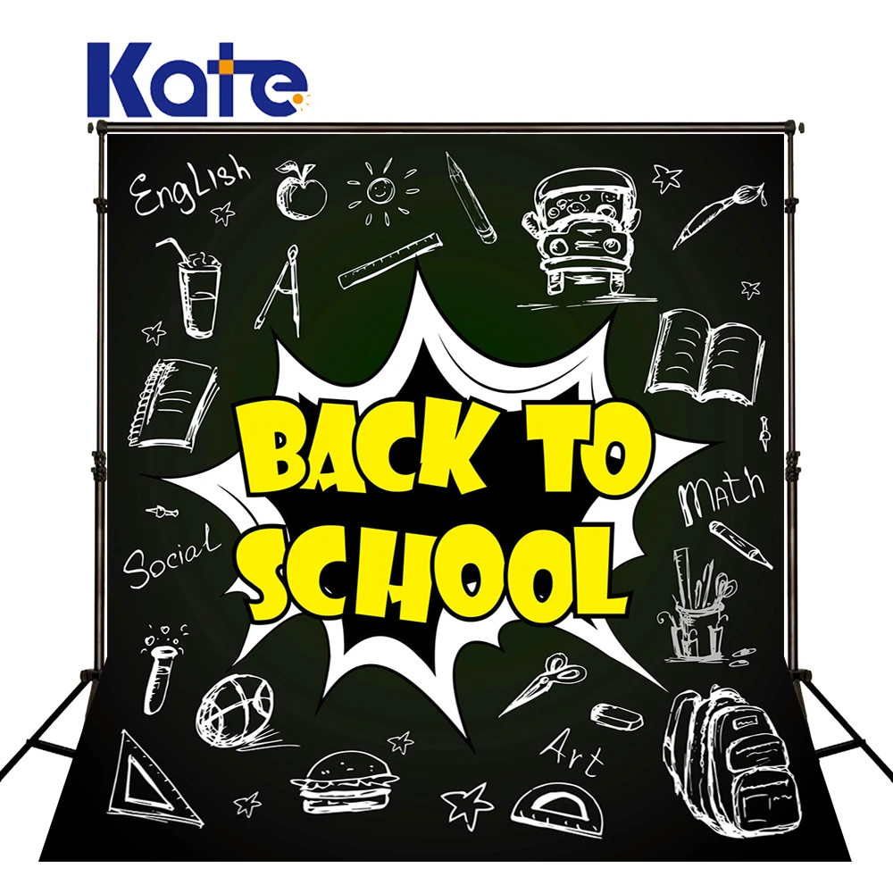 

KATE 5x7ft Blackboard School Backdrop Back To School Day Photos Cartoon Stick Figure Graffiti Background For Children